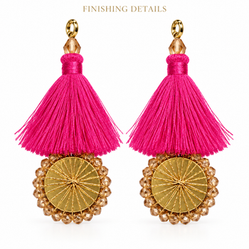 Rani Pink Thread Tassel Latkan with Golden Round Beaded Design for Blouse & Lehenga – 6 Pairs (12 Pieces)