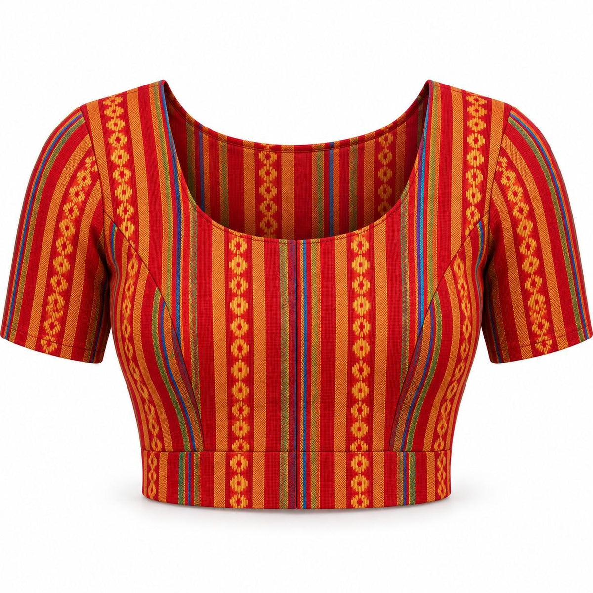 Multicolor Woven Cotton Blouse Piece Fabric – Traditional Stripe & Butta Design | Unstitched Blouse Material | 10 Colour Combo