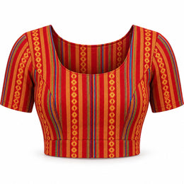 Multicolor Woven Cotton Blouse Piece Fabric – Traditional Stripe & Butta Design | Unstitched Blouse Material | 10 Colour Combo