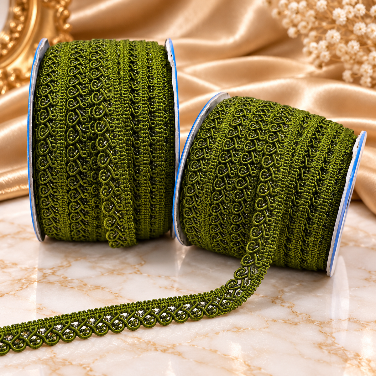 Mehndi Green Designer Loop Lace Border 18 Meter | Decorative Embroidered Lace Trim for Saree, Blouse, Kurti, Dupatta & Lehenga
