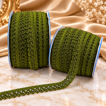 Mehndi Green Designer Loop Lace Border 18 Meter | Decorative Embroidered Lace Trim for Saree, Blouse, Kurti, Dupatta & Lehenga