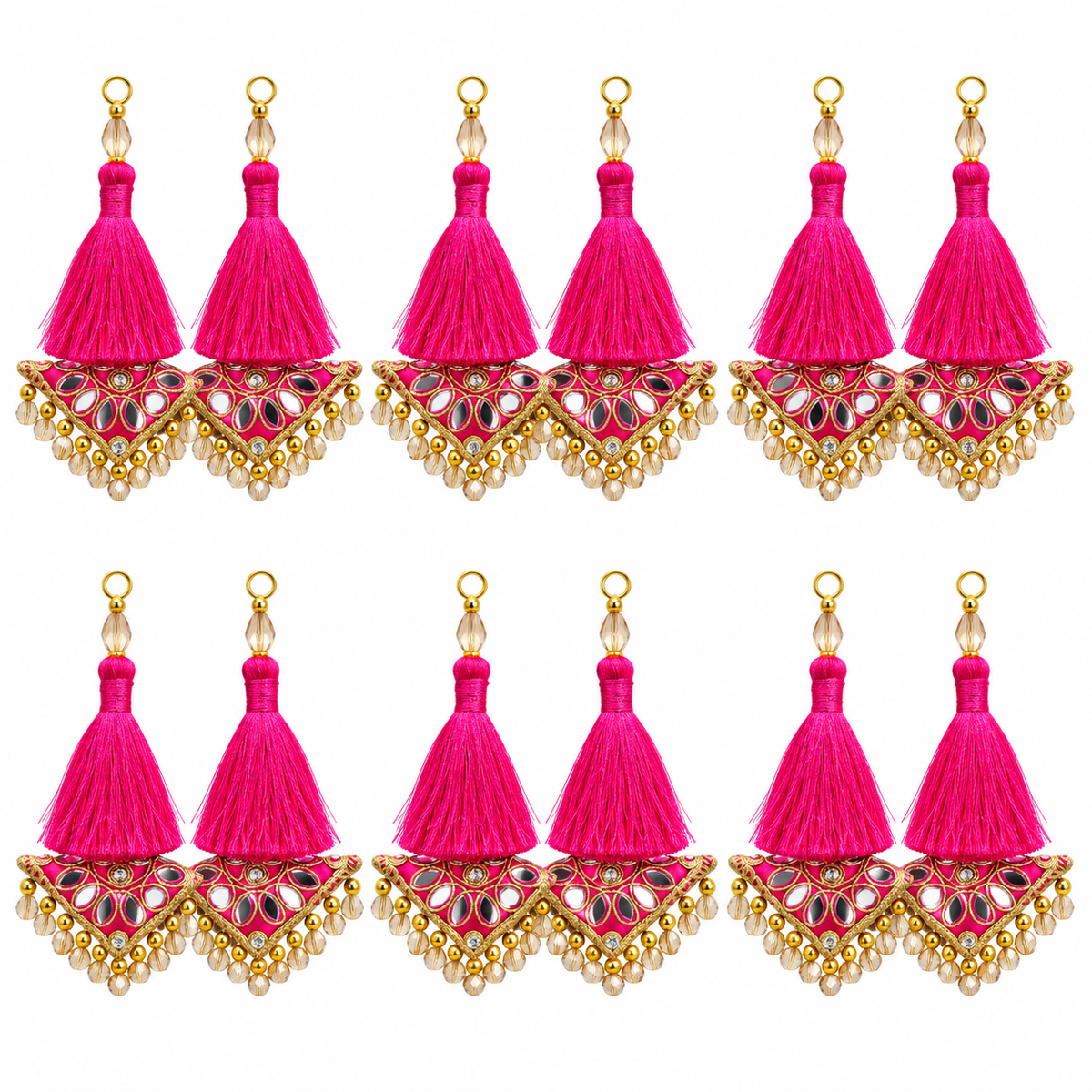 Rani Pink Decorative Tassel Latkan for Blouse, Lehenga & Saree – Pack of 12 Pieces (6 Pairs)