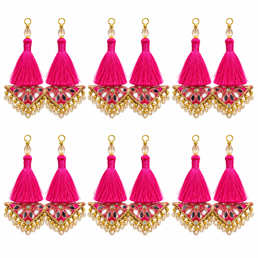 Rani Pink Decorative Tassel Latkan for Blouse, Lehenga & Saree – Pack of 12 Pieces (6 Pairs)