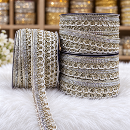 Premium Silver & White Designer Lace Border with Pearl Style Detailing for Saree, Blouse, Dupatta, Lehenga & Bridal Wear | Pack of 3 Rolls – 18 Meter