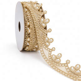 Champagne Gold Pearl Work Scalloped Net Lace Border for Saree, Blouse, Dupatta & Lehenga – 9 Meter Roll