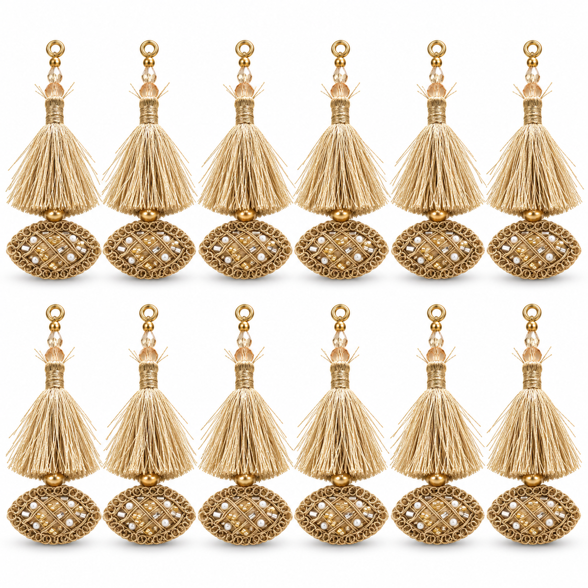 Champagne Gold Decorative Tassel Latkan for Blouse & Lehenga – Pack of 12 Pieces, 6 Pairs