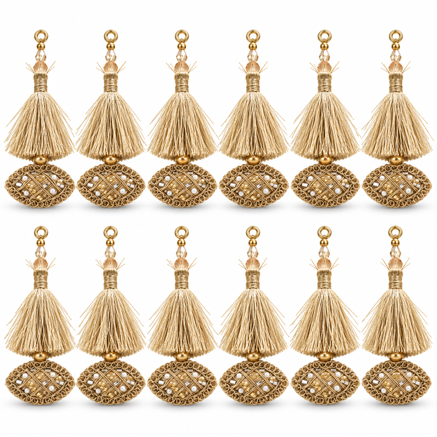 Champagne Gold Decorative Tassel Latkan for Blouse & Lehenga – Pack of 12 Pieces, 6 Pairs