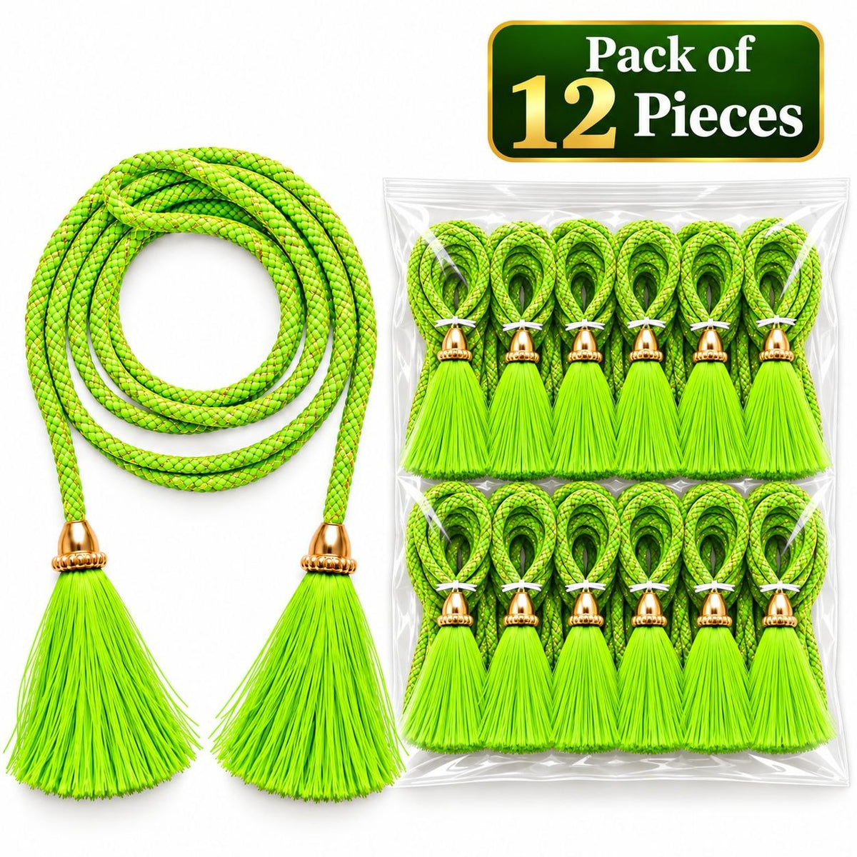 Green Blouse Latkan Dori with Tassel | Decorative Saree Blouse Tie Dori | Pack of 12