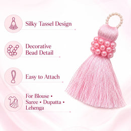 Premium Baby Pink Silk Thread Tassel Latkan with Decorative Pearl Beads for Blouse, Saree, Lehenga & Dupatta – Designer Hanging Tassels