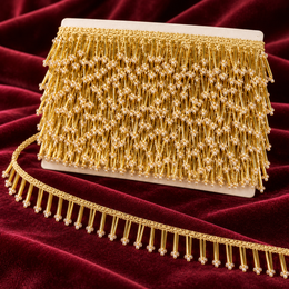 Premium Golden Bugle Bead Fringe Lace Border – 9 Meter | Designer Hanging Pearl Tip Lace for Saree, Blouse, Dupatta & Lehenga