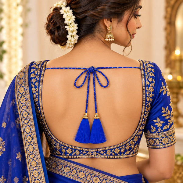 Royal Blue Blouse Dori with Tassel Latkan | 1 Meter Braided Dori | Pack of 12