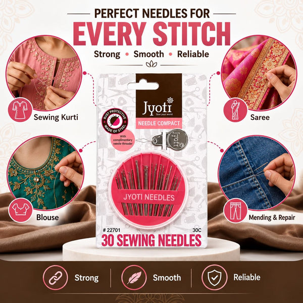 30 Piece Hand Sewing Needle Compact Set with Needle Threader & Cutter – Assorted Sizes