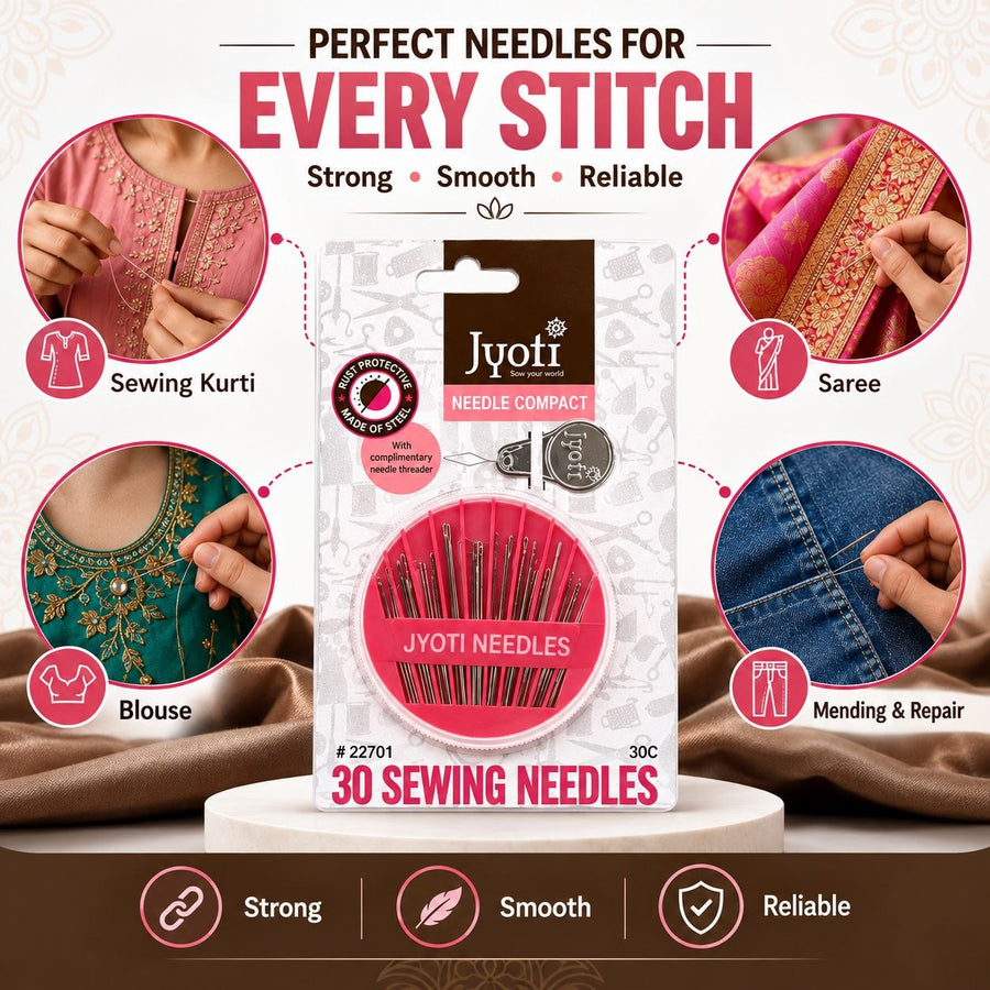 30 Piece Hand Sewing Needle Compact Set with Needle Threader & Cutter – Assorted Sizes