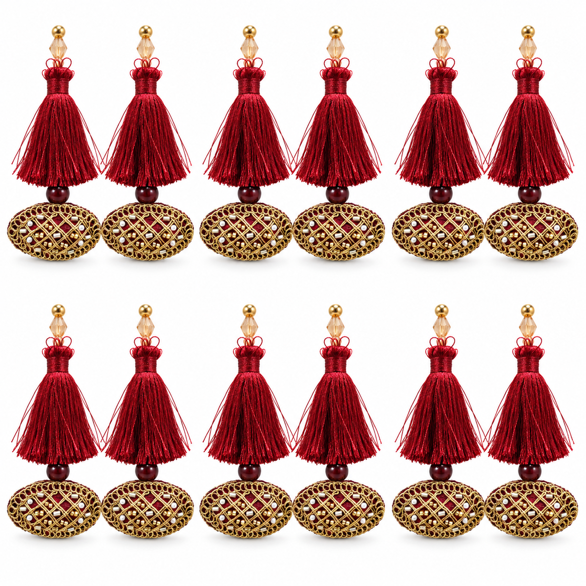 Maroon & Gold Decorative Tassel Latkan for Blouse & Lehenga – Pack of 12 Pieces, 6 Pairs