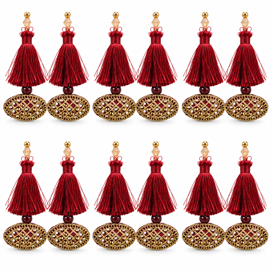 Maroon & Gold Decorative Tassel Latkan for Blouse & Lehenga – Pack of 12 Pieces, 6 Pairs