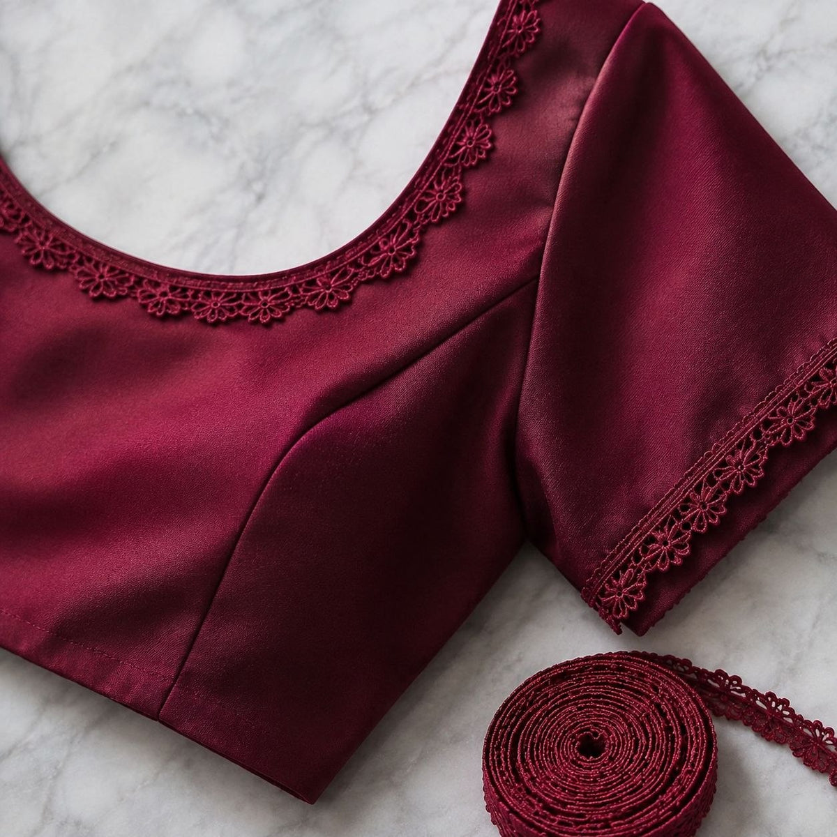 Maroon Floral Decorative Lace Trim for Blouse, Saree, Kurti & Craft | Designer Crochet Border Lace