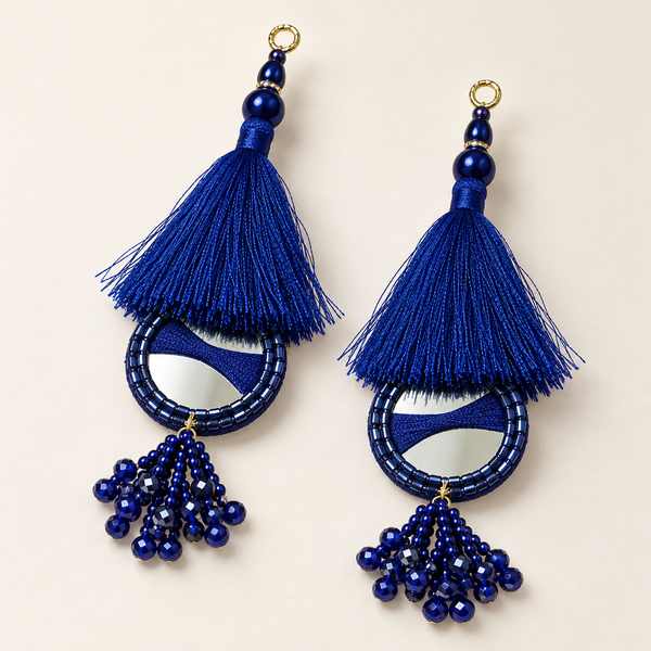Royal Blue Mirror Work Tassel Latkan for Blouse & Lehenga – 6 Pair (12 Pieces)