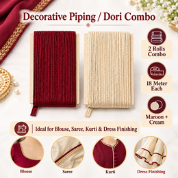 Maroon Cream Decorative Piping Dori Combo for Blouse, Saree, Kurti & Dress Finishing | 18 Meter Each Roll | Pack of 2