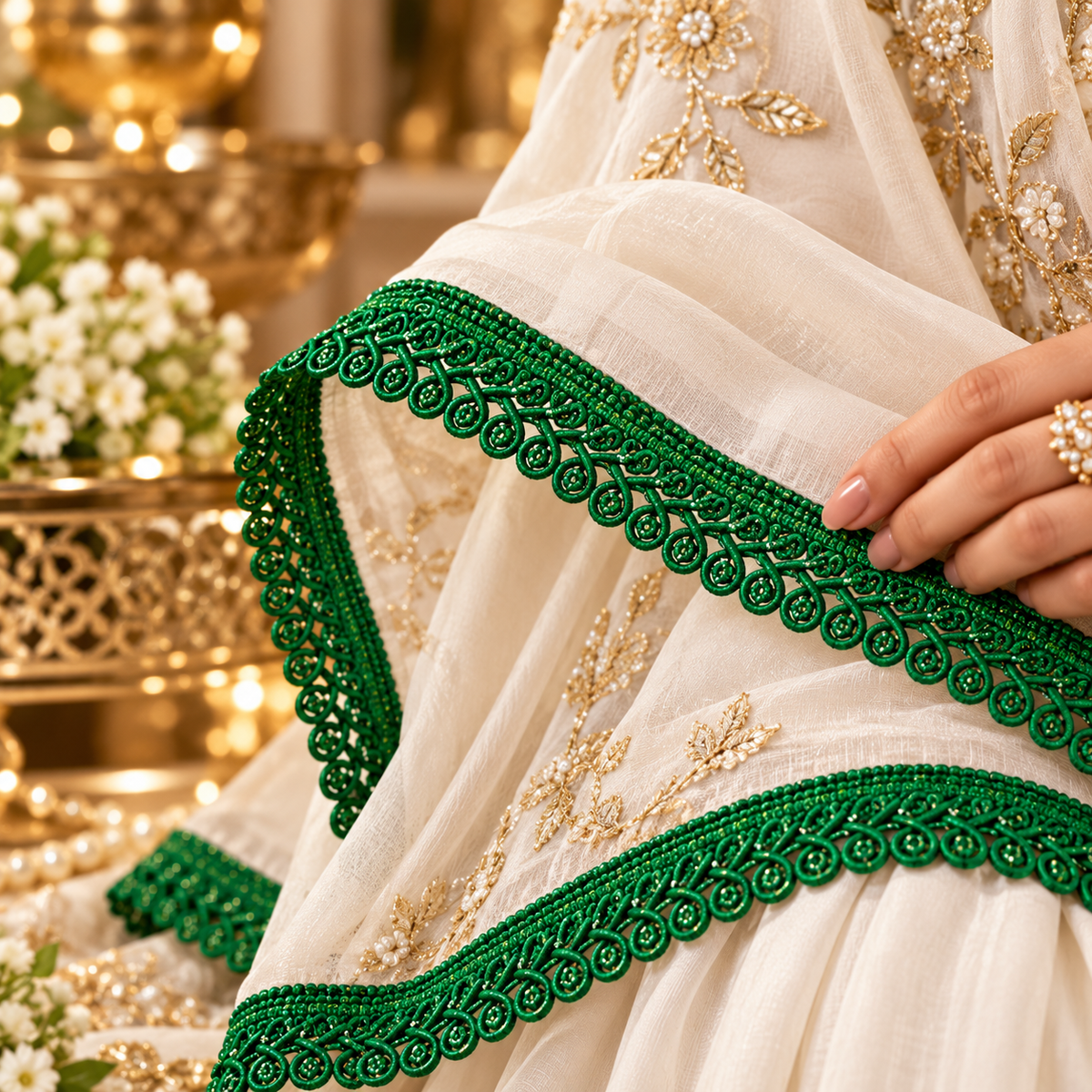 Emerald Green Designer Loop Lace Border 18 Meter | Premium Decorative Lace Trim for Saree, Blouse, Kurti, Dupatta, Lehenga & Ethnic Wear