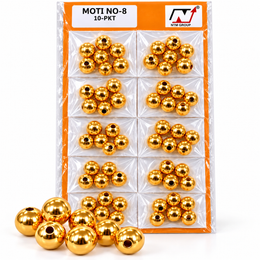 Golden Moti Beads No. 8 for Blouse, Saree, Lehenga & Latkan Craft Work – 10 Packet Card