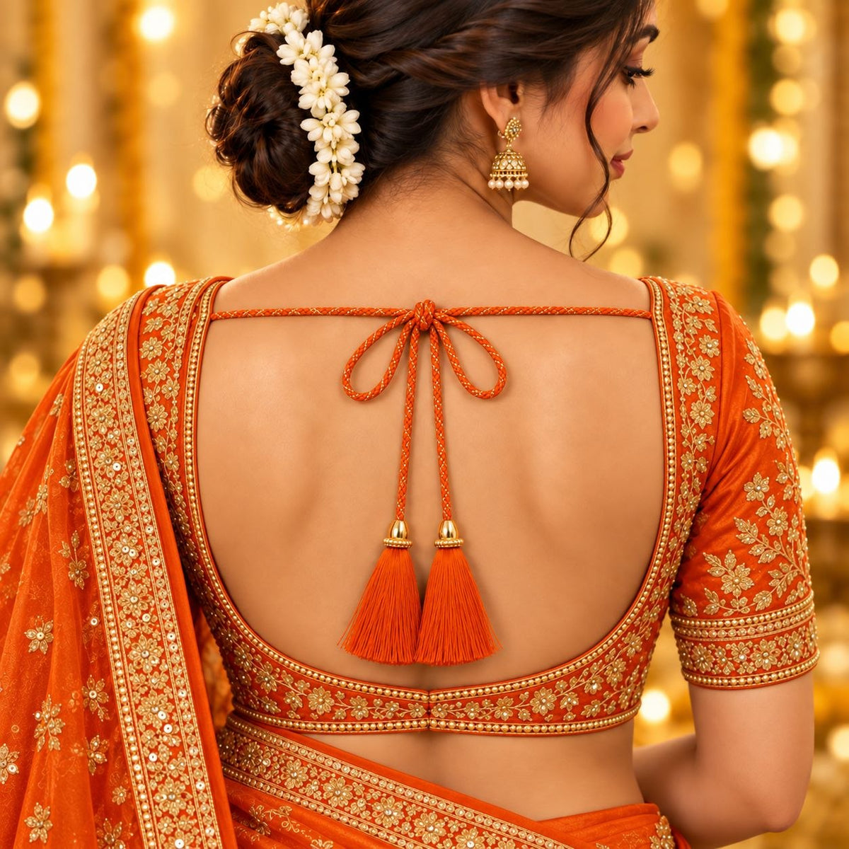 Orange Blouse Dori with Tassel Latkan | 1 Meter Braided Dori | Pack of 12
