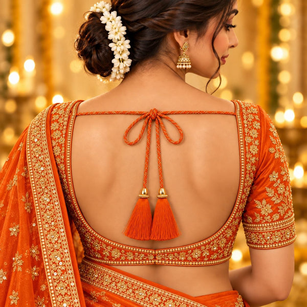 Orange Blouse Dori with Tassel Latkan | 1 Meter Braided Dori | Pack of 12