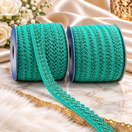Turquoise Blue Designer Loop Lace Border 18 Meter | Decorative Embroidered Lace Trim for Saree, Blouse, Kurti, Dupatta, Lehenga & Dress Decoration