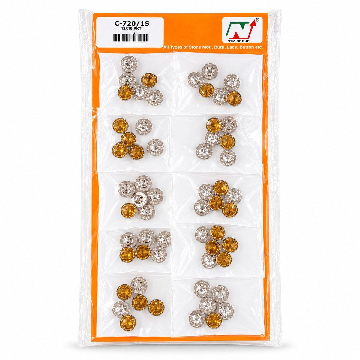C-720/1S Silver & Golden Stone Designer Buttons for Kurti Blouse Suit – Pack of 120