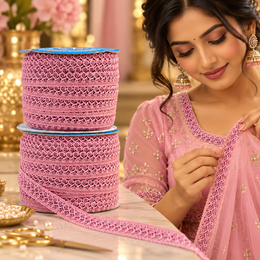 Baby Pink Designer Loop Lace Border 18 Meter | Decorative Embroidered Lace Trim for Blouse, Kurti, Saree, Dupatta & Lehenga