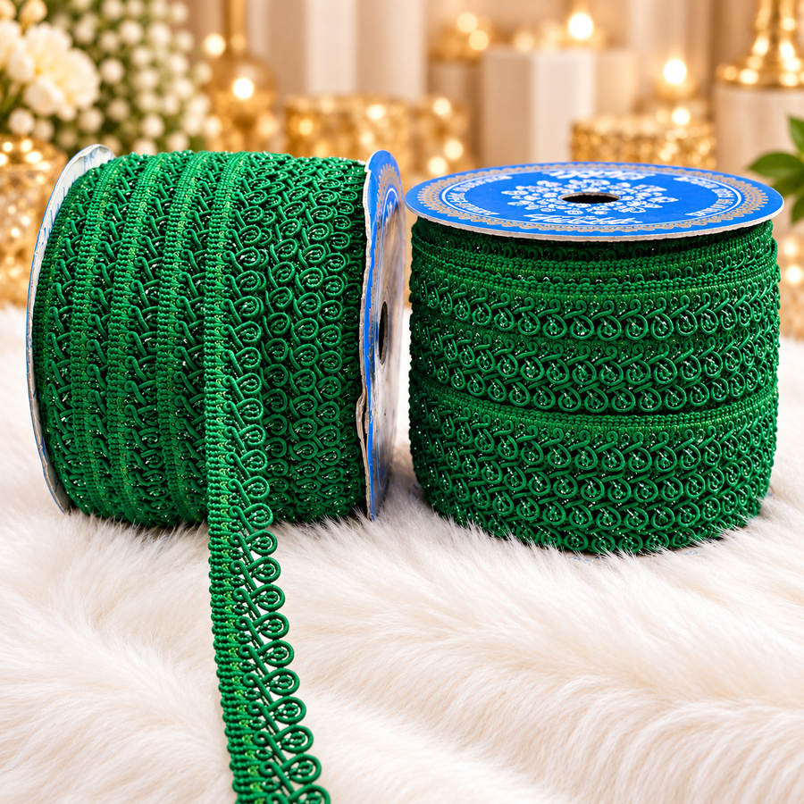 Emerald Green Designer Loop Lace Border 18 Meter | Premium Decorative Lace Trim for Saree, Blouse, Kurti, Dupatta, Lehenga & Ethnic Wear