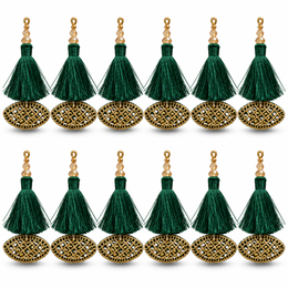 Bottle Green & Gold Decorative Tassel Latkan for Blouse & Lehenga – Pack of 12 Pieces, 6 Pairs