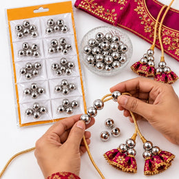 Moti No. 10 Silver Beads for Blouse, Latkan, Lehenga & Craft – Pack of 10 Packets