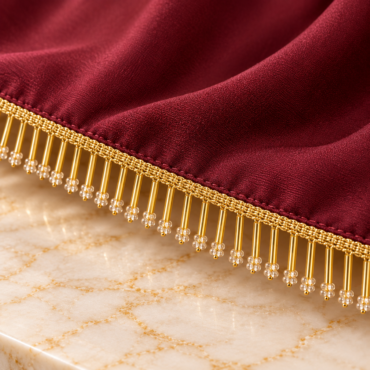 Premium Golden Bugle Bead Fringe Lace Border – 9 Meter | Designer Hanging Pearl Tip Lace for Saree, Blouse, Dupatta & Lehenga