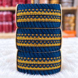 Peacock Blue & Gold Pleated Frill Lace Border for Saree, Blouse & Dupatta – Pack of 3 Rolls