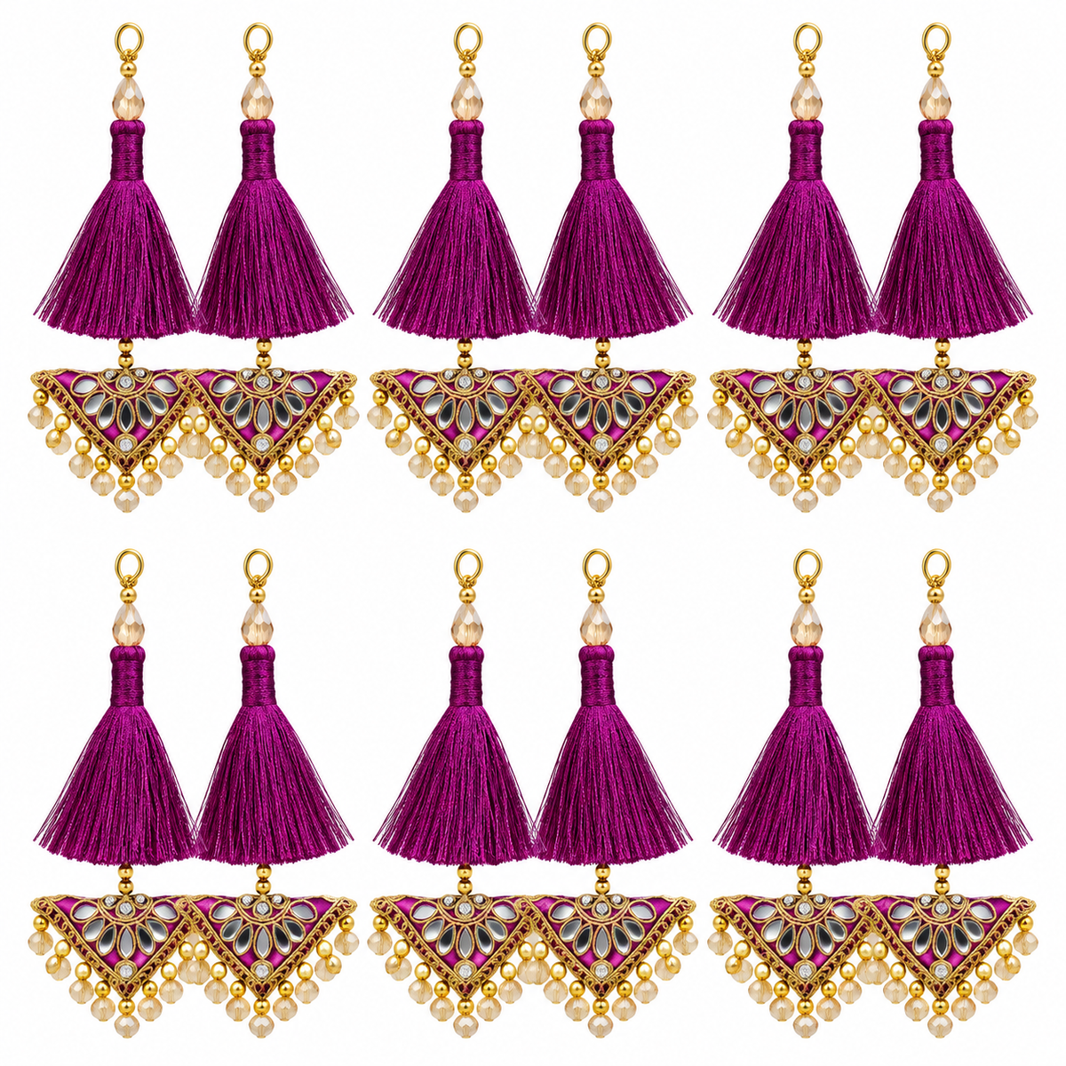 Wine Magenta Decorative Tassel Latkan for Blouse, Lehenga & Saree – Pack of 12 Pieces (6 Pairs)