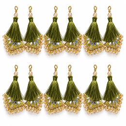 Mehndi Green Decorative Tassel Latkan for Blouse, Lehenga & Saree – Pack of 12 Pieces (6 Pairs)