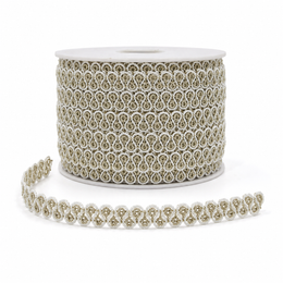 White & Gold Loop Design Decorative Lace Border for Saree, Blouse & Dupatta – 18 Meter Roll