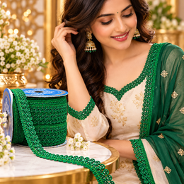 Emerald Green Designer Loop Lace Border 18 Meter | Premium Decorative Lace Trim for Saree, Blouse, Kurti, Dupatta, Lehenga & Ethnic Wear