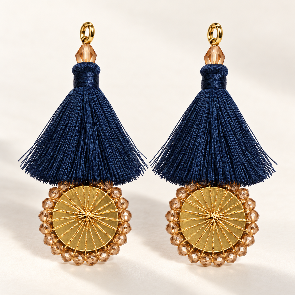 Navy Blue Thread Tassel Latkan with Golden Round Beaded Design for Blouse & Lehenga – 6 Pairs (12 Pieces)
