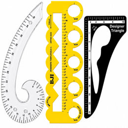 Tailoring Pattern Making Ruler Set – French Curve, Scallop Template & Designer Triangle – 3 Piece Set