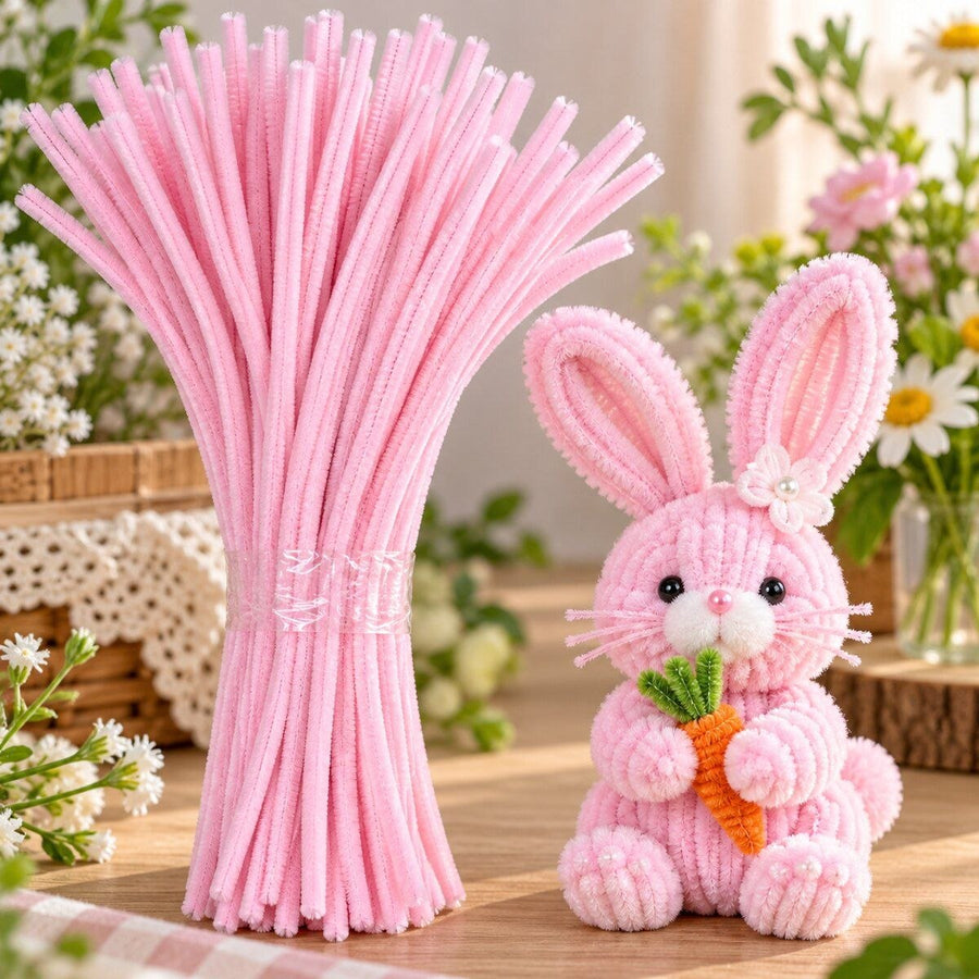 Baby Pink Pipe Cleaner Craft Sticks for DIY Flowers, Art & Craft – 100 Pieces (1 Packet)
