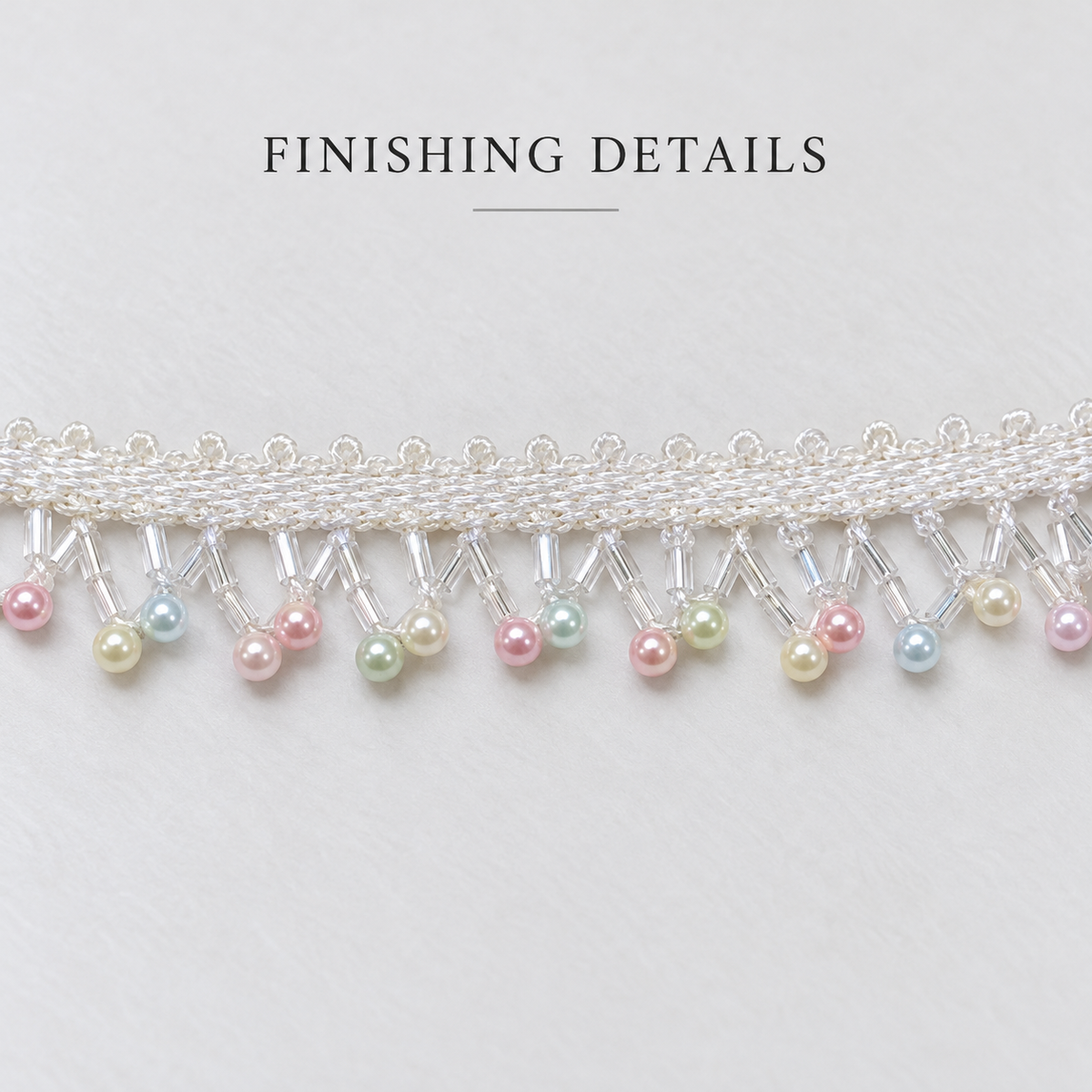 White Lace Border with Pastel Multicolour Pearl-Style Hanging Beads for Saree, Blouse & Dupatta – 9 Meter