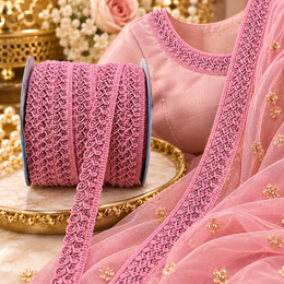 Baby Pink Designer Loop Lace Border 18 Meter | Decorative Embroidered Lace Trim for Blouse, Kurti, Saree, Dupatta & Lehenga
