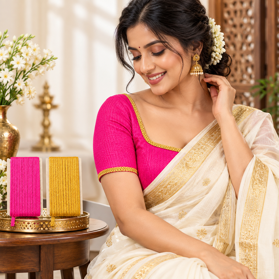 Pink & Golden Decorative Piping Tape Combo for Blouse, Saree & Lehenga – 18 Meter Each, Pack of 2
