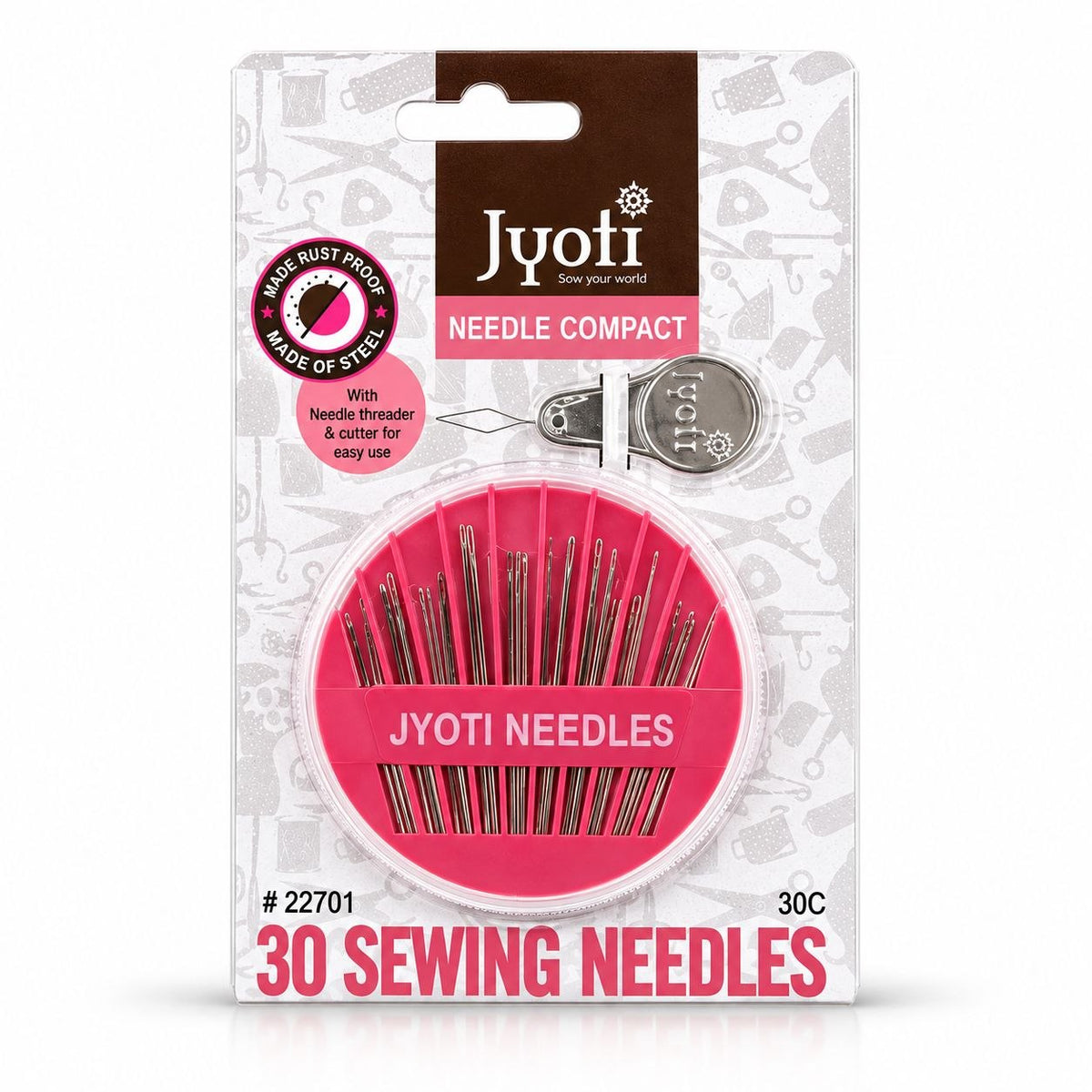 30 Piece Hand Sewing Needle Compact Set with Needle Threader & Cutter – Assorted Sizes