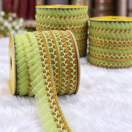 Pista Green & Gold Pleated Frill Lace Border for Saree, Blouse & Dupatta – Pack of 3 Rolls