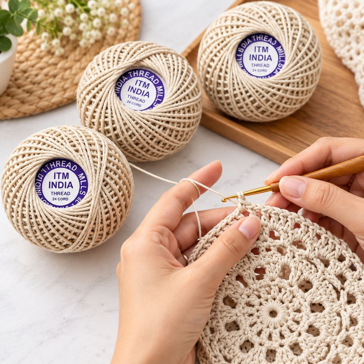 ITM India 24 Cord Cotton Thread Ball Pack of 4 | Crochet, Sewing & Piping Thread