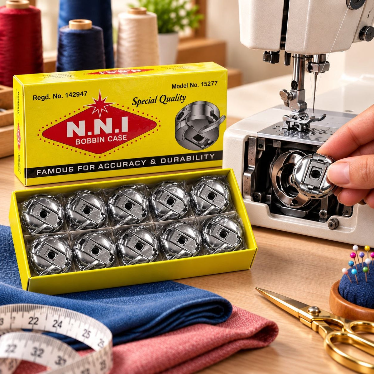 N.N.I Bobbin Case for Sewing Machine | Model 15277 | Metal Bobbin Case | Pack of 10