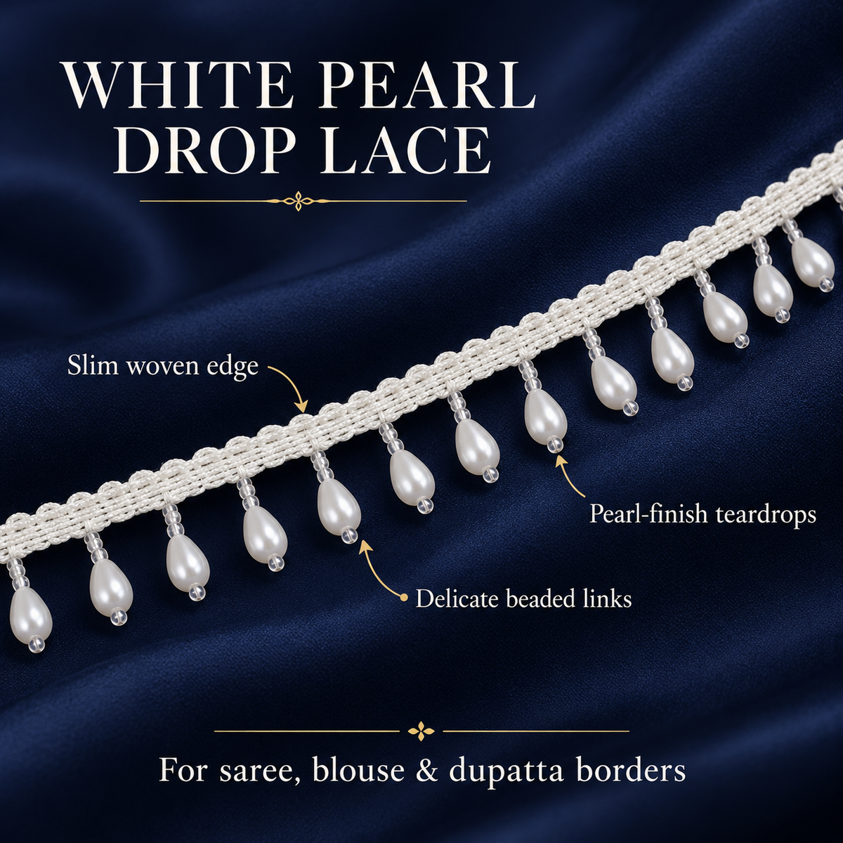Premium White Pearl Drop Hanging Lace Border for Saree, Blouse, Dupatta,  9 Meter Lehenga & Dress Decoration | Designer Moti Latkan Lace