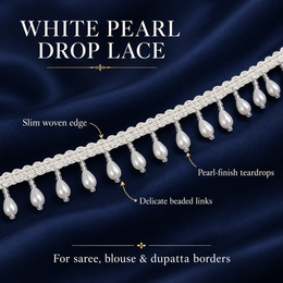 Premium White Pearl Drop Hanging Lace Border for Saree, Blouse, Dupatta,  9 Meter Lehenga & Dress Decoration | Designer Moti Latkan Lace